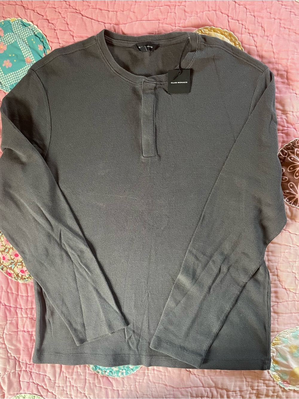 Club Monaco Men's Long Sleeve Henley in Charcoal